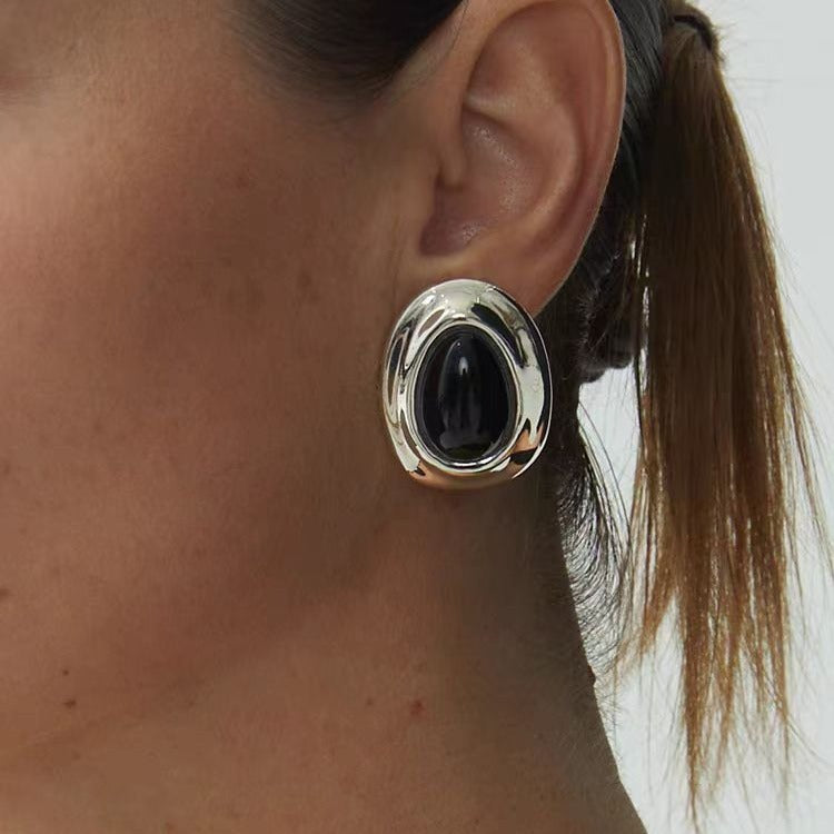 Casiletti Black Obsidian Egg-shaped Earrings