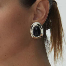 Load image into Gallery viewer, Casiletti Black Obsidian Egg-shaped Earrings