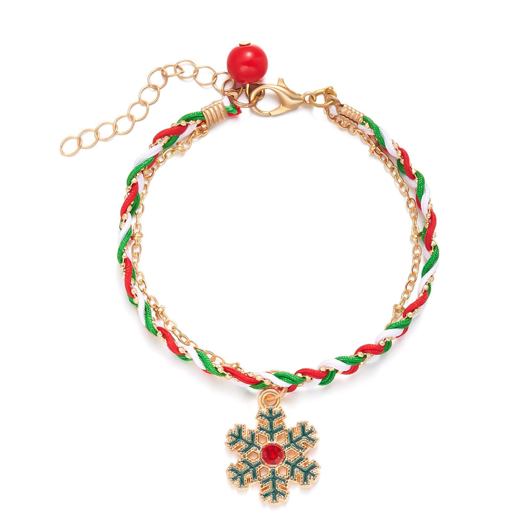 Casiletti Christmas Glazed Pendant with Twisted Hemp Braided Double-layer Bracelet