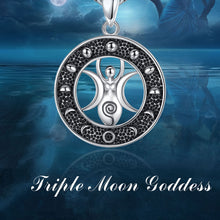 Load image into Gallery viewer, Casiletti 925 Sterling Silver Jewelry Triple Goddess Pendant Necklace Moon Phase Jewelry