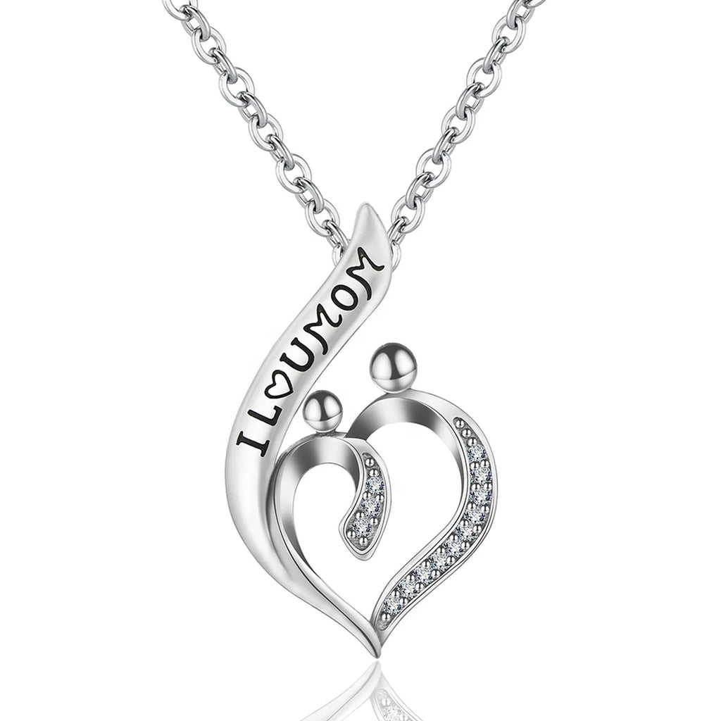 Casiletti Mothers day gifts 925 Sterling Silver heart mother and daughter's I love mom necklace