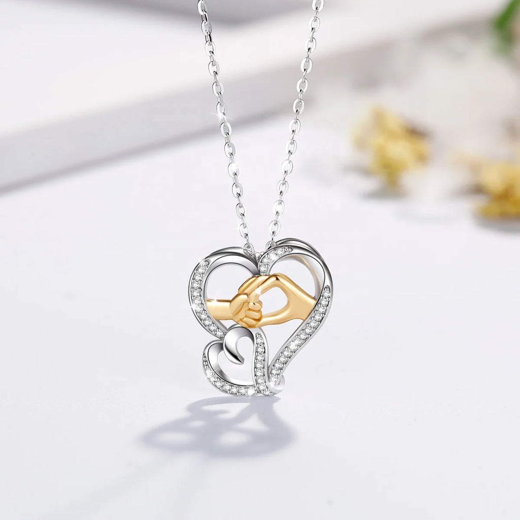 Casiletti 925 Sterling Silver Two Tone Best Mom Love Heart Mother Child Pendant Necklace