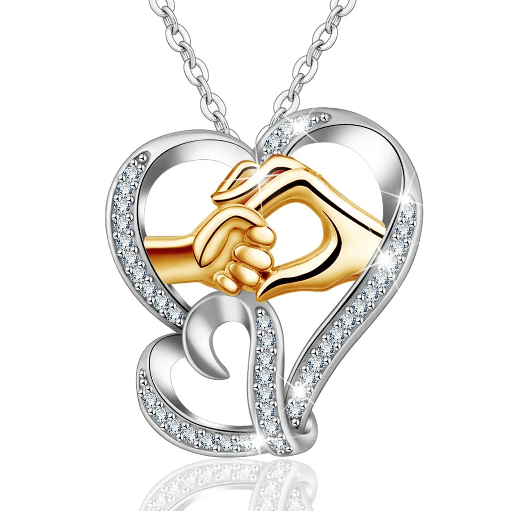 Casiletti 925 Sterling Silver Two Tone Best Mom Love Heart Mother Child Pendant Necklace