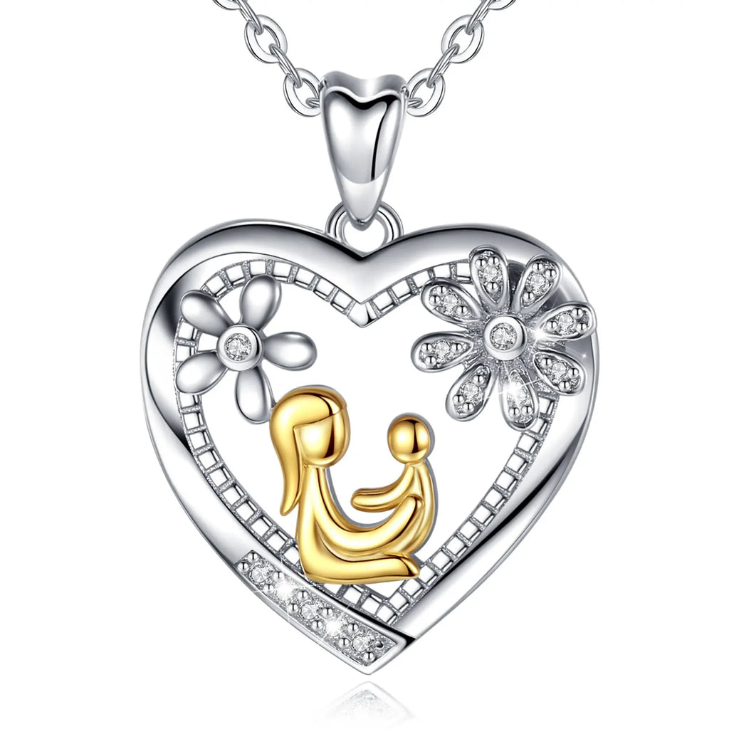 Casiletti 925 Sterling Silver Heart Shape Mothers Son Mom Day Pendant Necklace