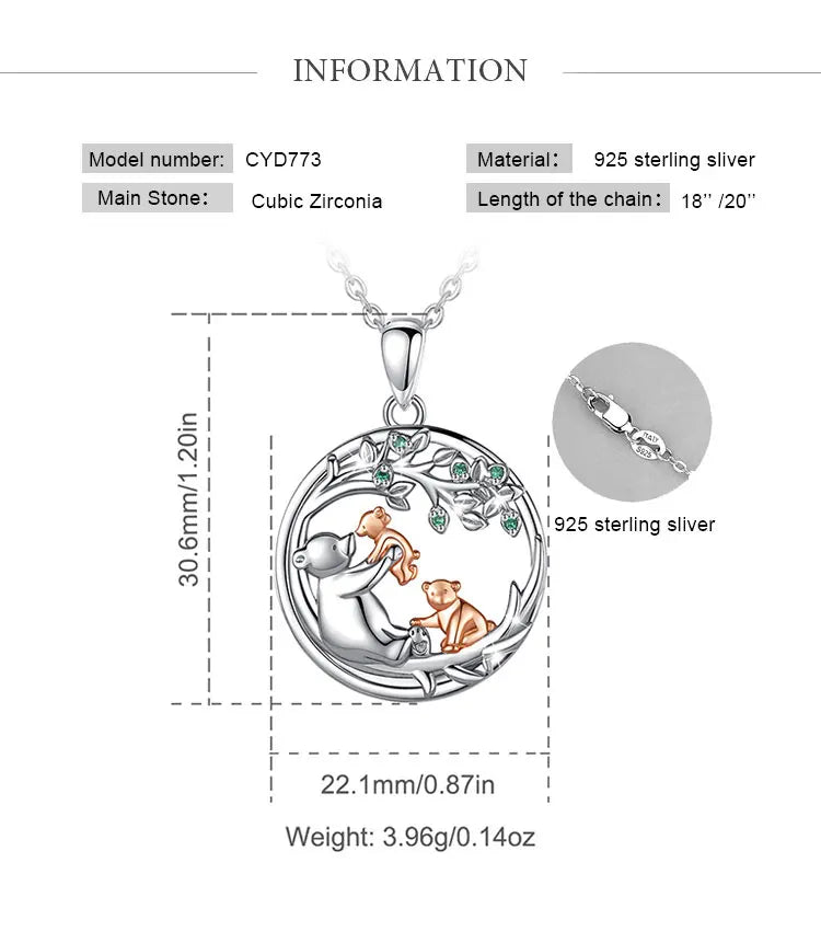 Casiletti 925 Sterling Silver Mother and Child Mothers Day Gift Mama Bear Baby Bear Pendant Necklace For Mom