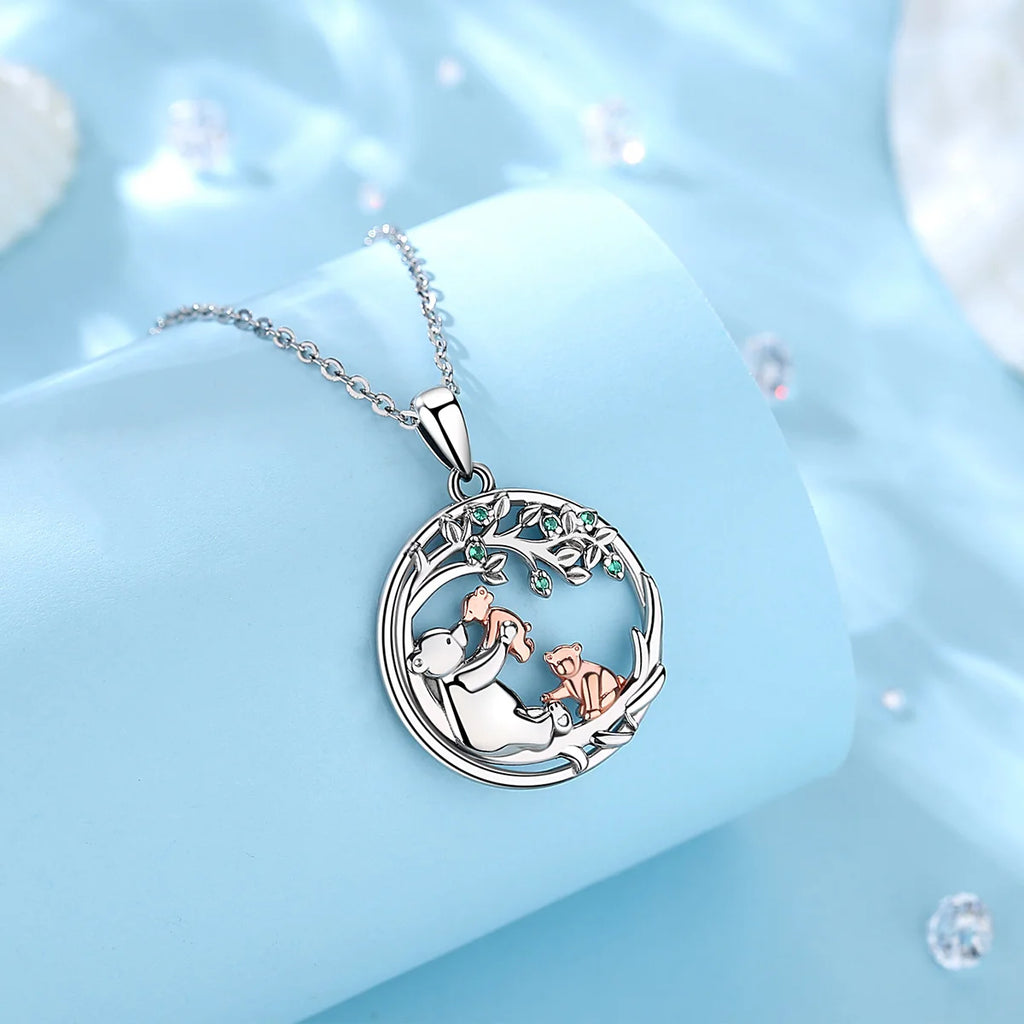 Casiletti 925 Sterling Silver Mother and Child Mothers Day Gift Mama Bear Baby Bear Pendant Necklace For Mom