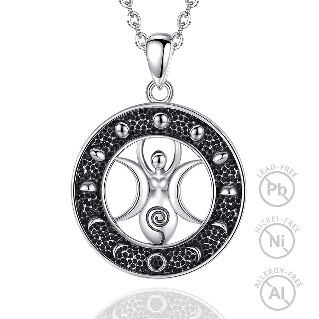 Casiletti 925 Sterling Silver Jewelry Triple Goddess Pendant Necklace Moon Phase Jewelry