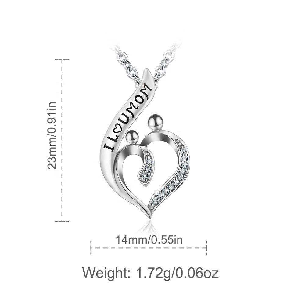Casiletti Mothers day gifts 925 Sterling Silver heart mother and daughter's I love mom necklace