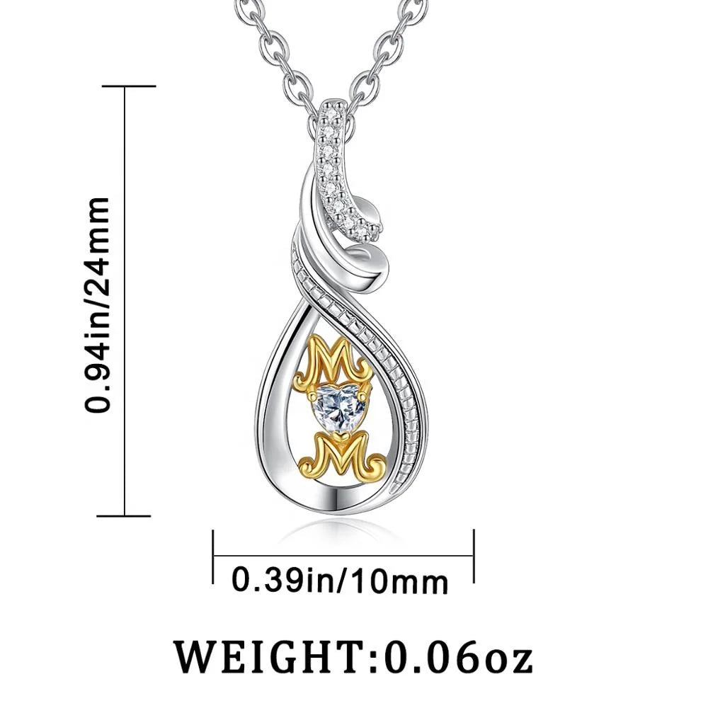 Casiletti 925 Sterling Silver Heart Mothers Day Gifts Rhinestones I Love You Mom Necklace Pendant