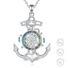 Load image into Gallery viewer, Casiletti 925 Sterling Silver Mother of Pearl Rotatable Mens Ship Anchor Pendant Necklace