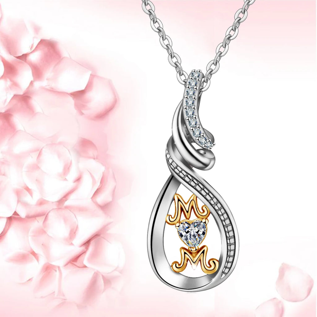 Casiletti 925 Sterling Silver Heart Mothers Day Gifts Rhinestones I Love You Mom Necklace Pendant
