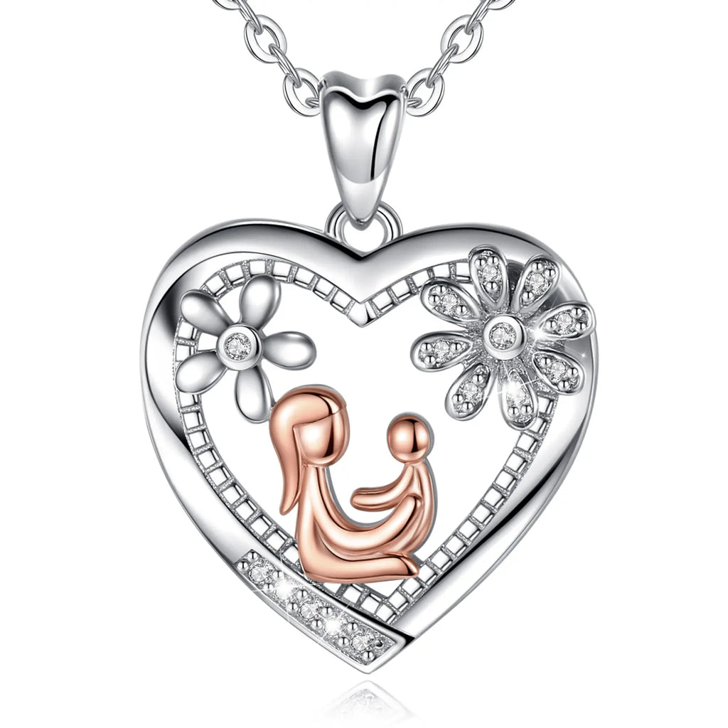 Casiletti 925 Sterling Silver Heart Shape Mothers Son Mom Day Pendant Necklace