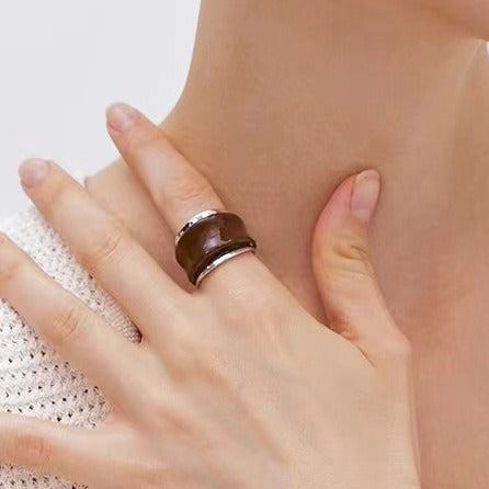 Casiletti Double-layer Open Liquid Enamel Ring: Fashionable Minimalist Style Index Finger Ring