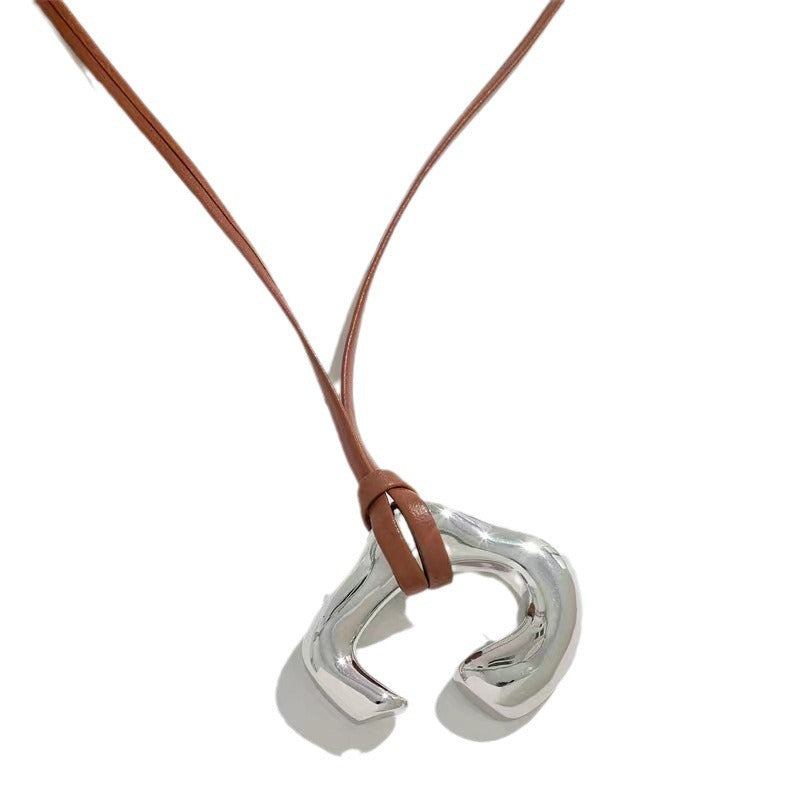 Casiletti  Long Leather Necklace with Abstract Human Figure for Men and Women