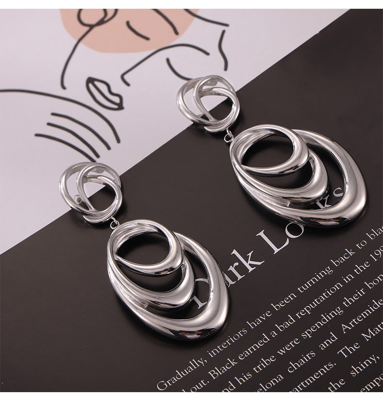 Casiletti Unique Titanium Plated Irregular Geometric Circle Wrap Earrings