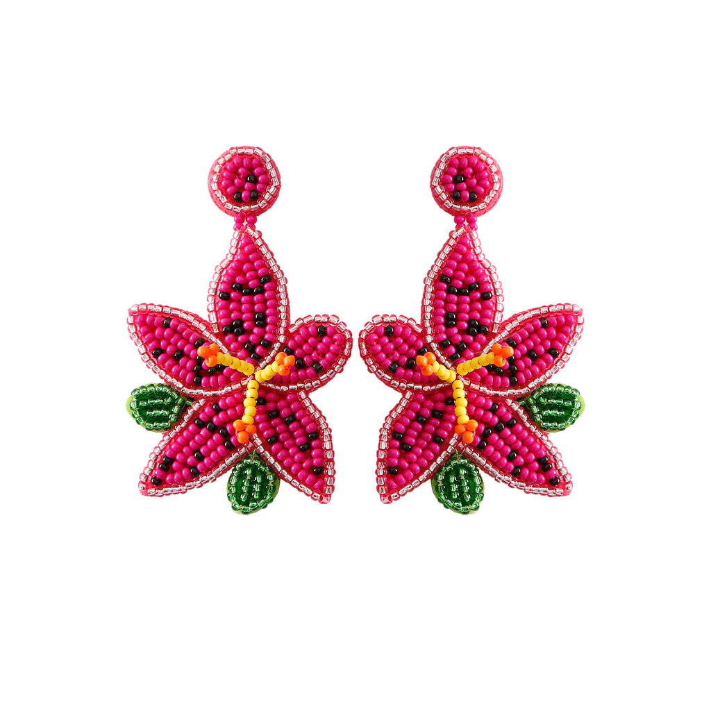 Casiletti Lily Flower Earrings Handmade Woven Seed Bead Earrings
