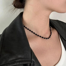Load image into Gallery viewer, Casiletti Oval Black Agate Beaded Necklace Vintage Collarbone Chain