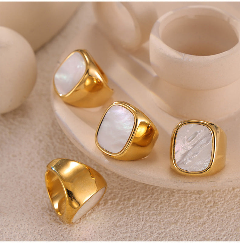 Casiletti White Shell Titanium Niche18K Gold Plated Ring for Women