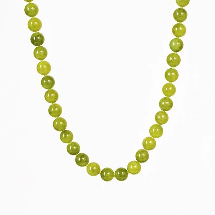 Casiletti Natural Green Agate Beaded Necklace: Neck Chain Collarbone Chain