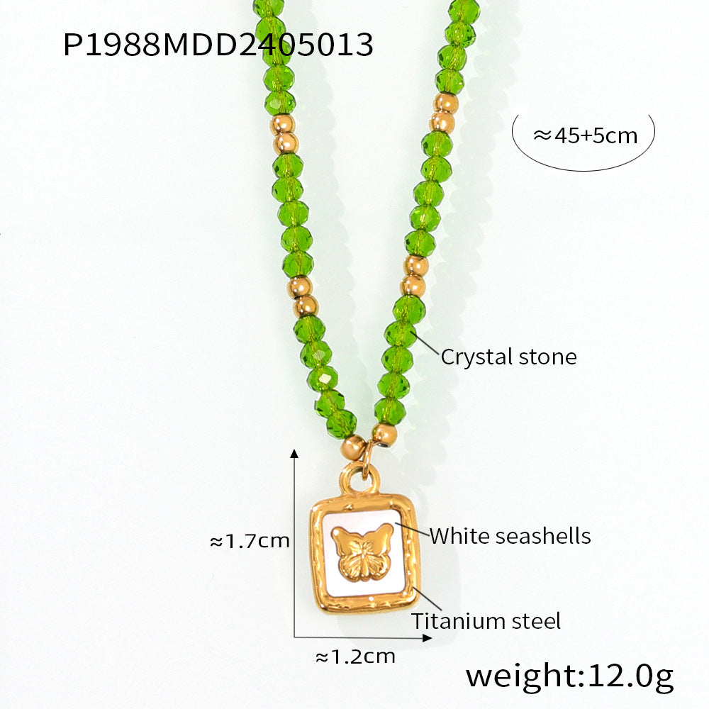 Casiletti Natural Crystal Beaded Necklace with Eye, Butterfly, and Good Luck Pendant for Women