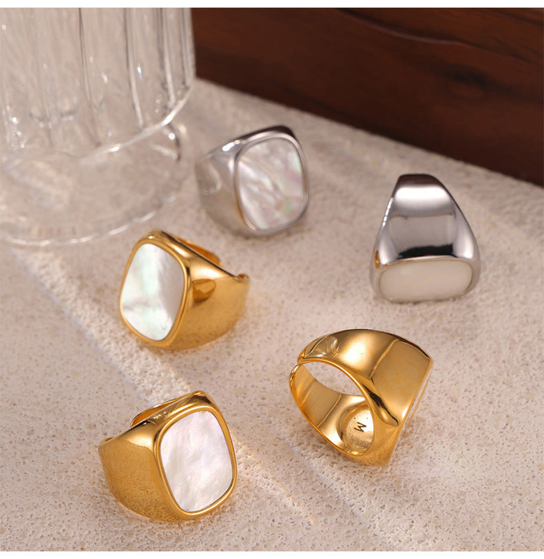 Casiletti White Shell Titanium Niche18K Gold Plated Ring for Women