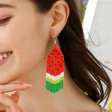 Load image into Gallery viewer, Casiletti Handmade Woven Tassel Earrings for Summer Bohemian Watermelon Fruit Seed Bead Ear Decorations