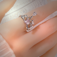 Load image into Gallery viewer, Casiletti Pink Heart Butterfly Bow Liquid Metal Diamond Ring